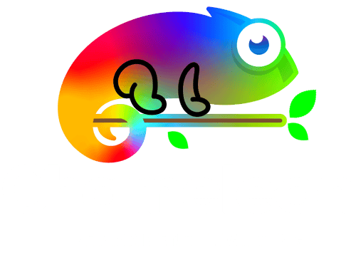 Modern logo for Chamelon Permanent Lighting, characterized by bright colors and a creative representation of lighting.